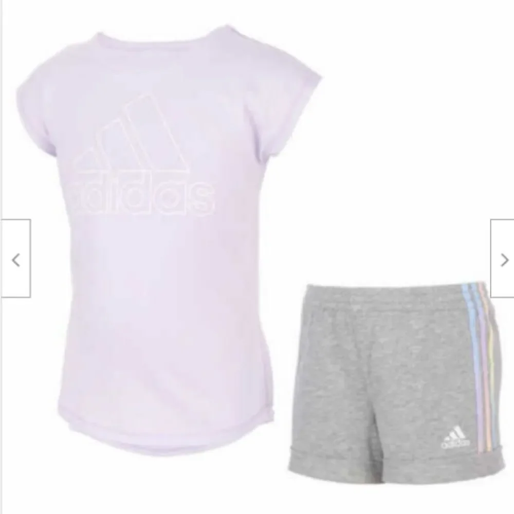 Girl's Adidas 3 Piece Set Tee Shirts and Shorts Grey White Purple
